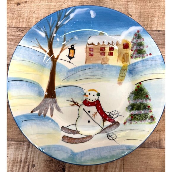 StoneLite Snowman Winter Scene Plates Set Of 4 - Picture 2 of 5